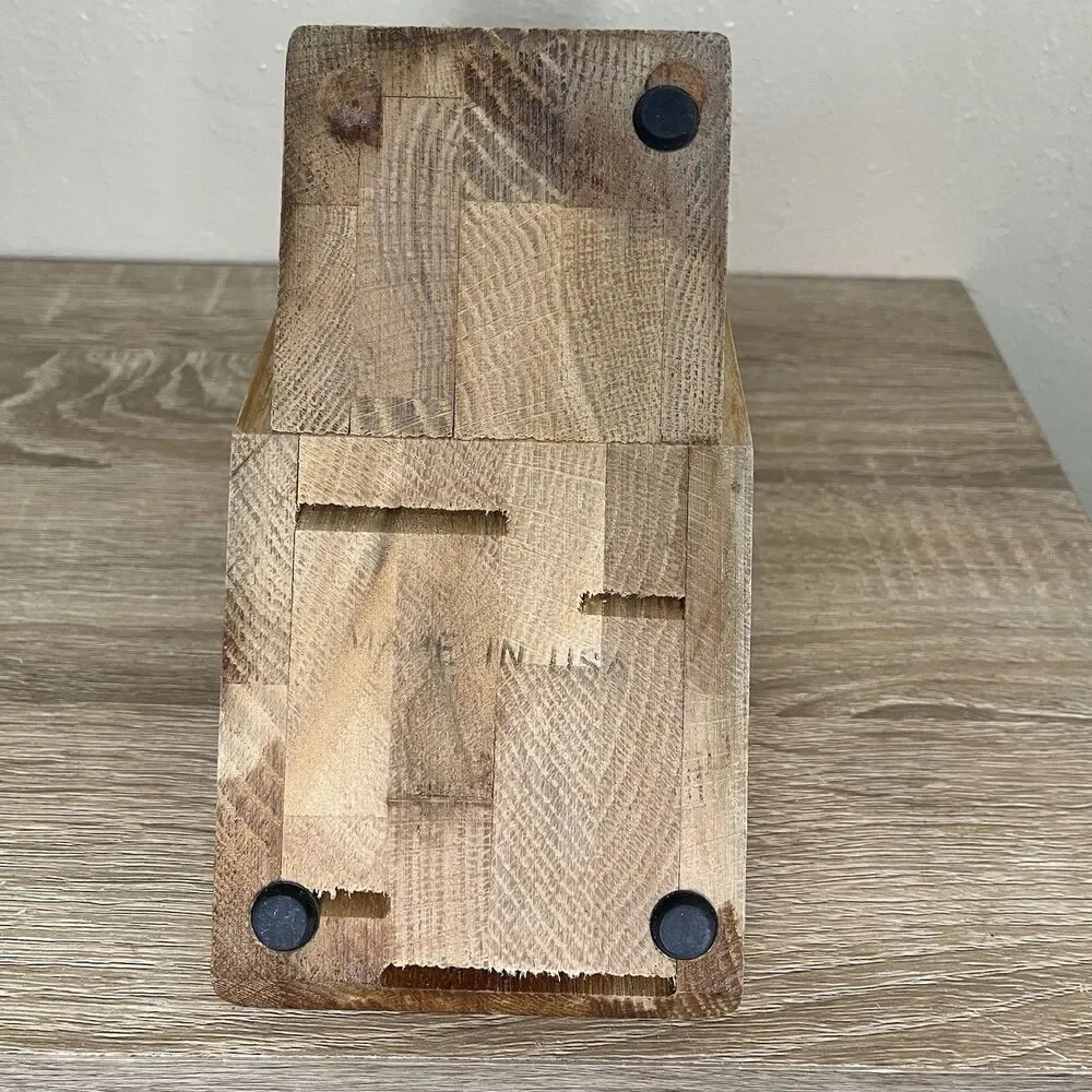 Practical CUTCO 5 Slot Knife Block In Solid Honey Oak Wood- Made Well In The USA